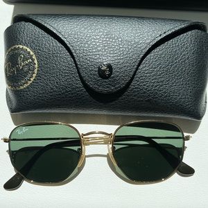 Ray-Ban Sunglasses RB3548N HEXAGONAL gold frame green lenses